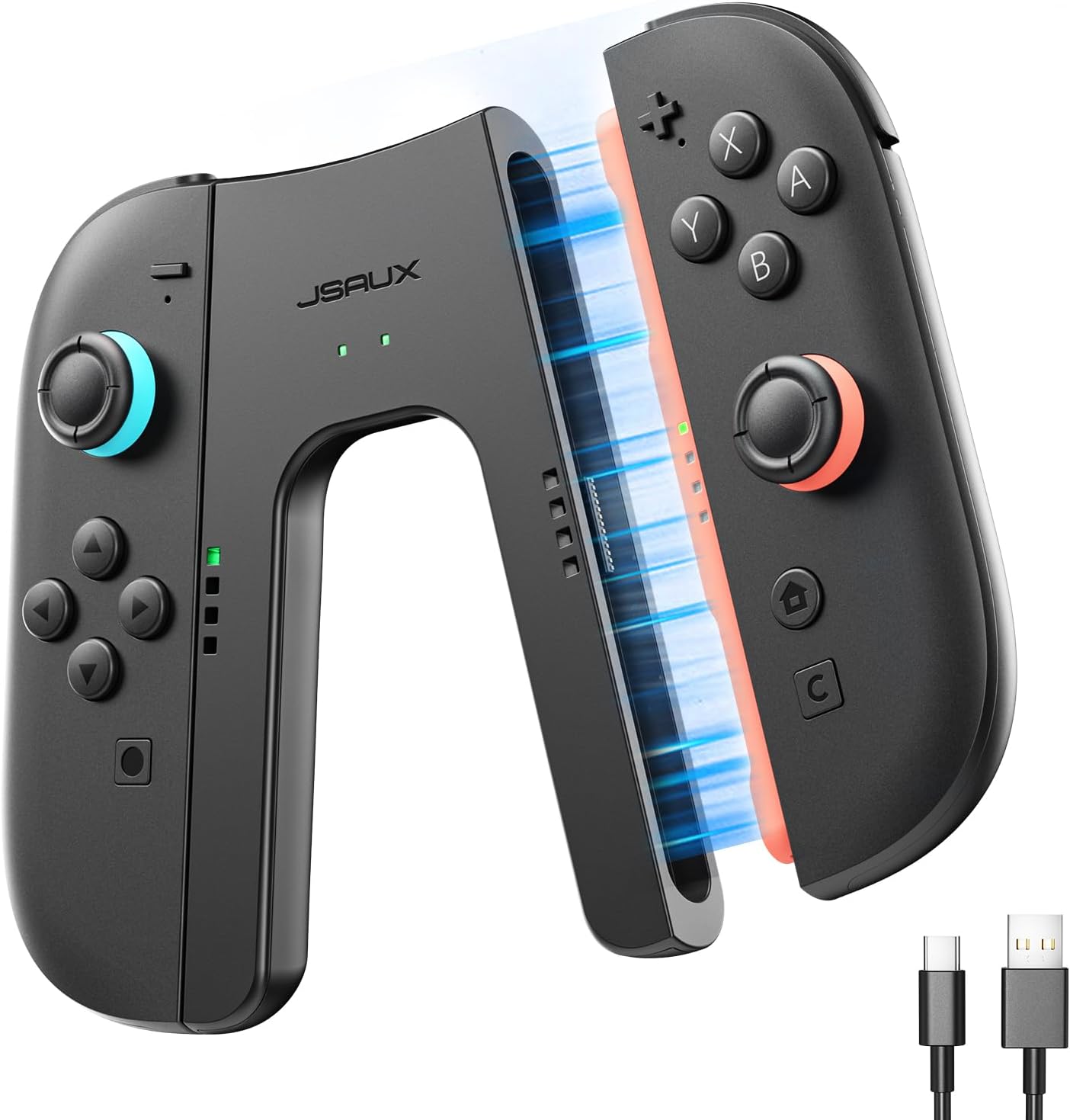 JSAUX Switch 2 Charging Grip for Nintendo Switch 2, Magnetic Grip Controller Compatible with Switch 2 Joycons, Play While Charging with LED Indicator& 1.5m/4.9ft Charger Cable-Black