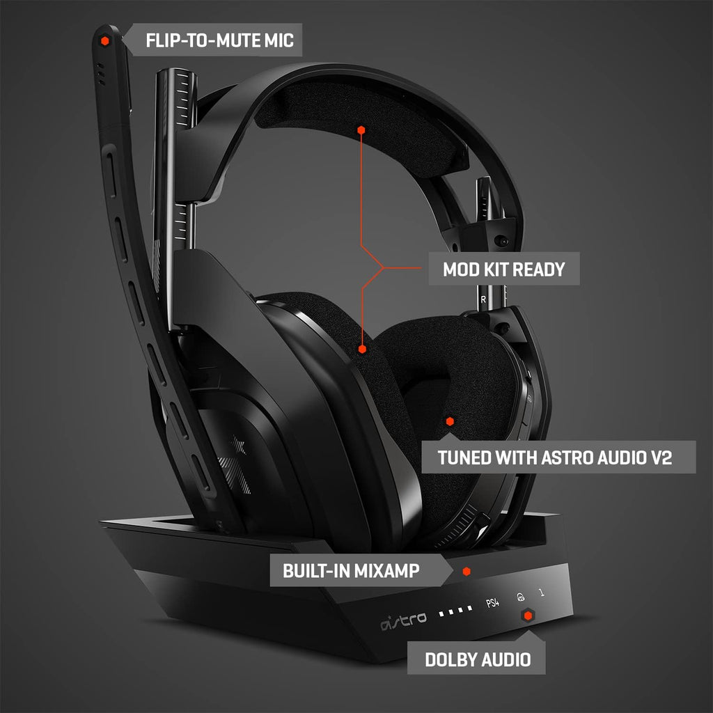 ASTRO Gaming A50 Wireless Headset + Base Station Gen 4 - Compatible With PS5, PS4, PC, Mac - Black/Silver - End of life model