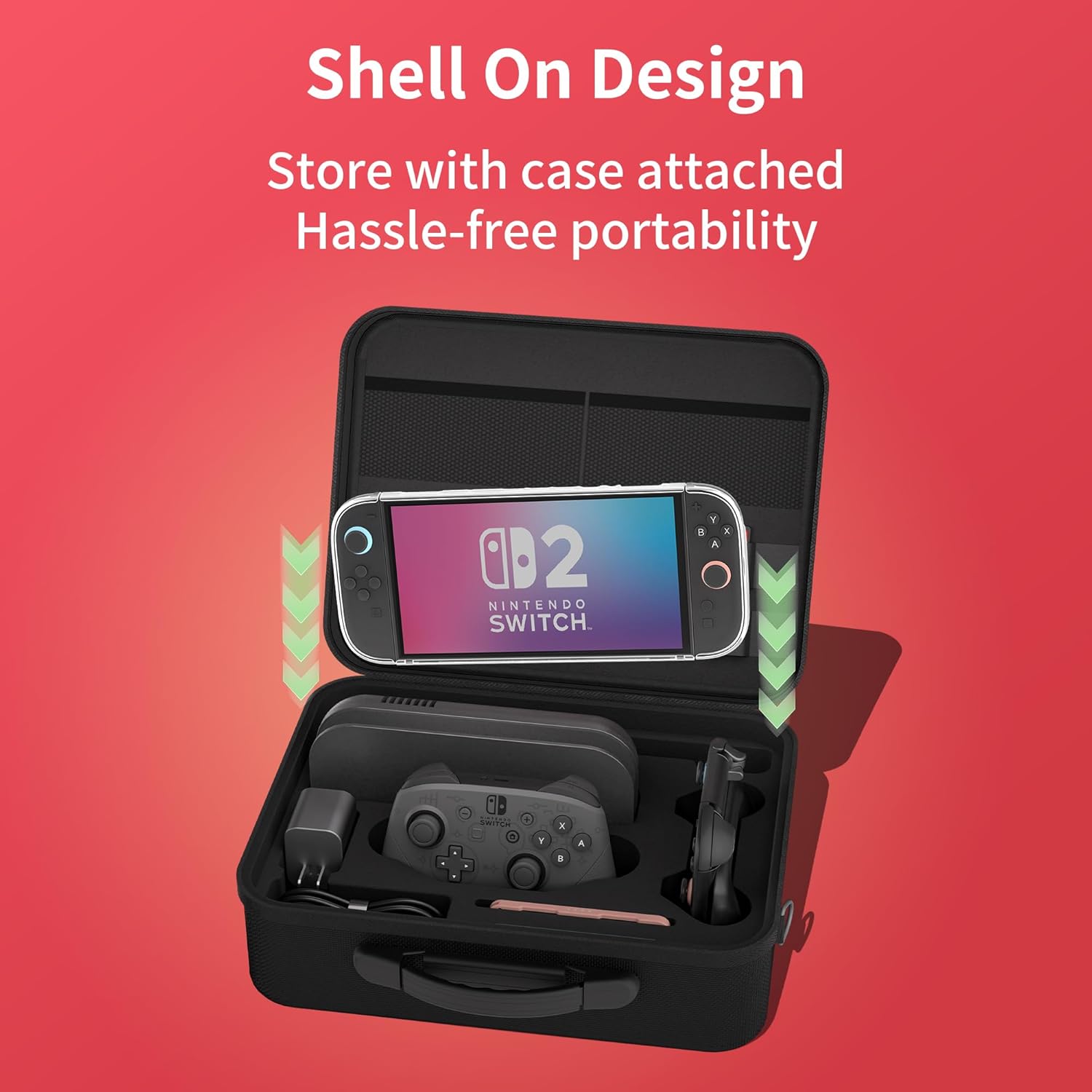 Switch 2 Carry Case Compatible with Nintendo Switch 2, with 18 Games Cartridges Waterproof and Dustproof Travel Case for Switch 2 and Switch 2 Accessories, with Handles and Shoulder Straps (Grey)