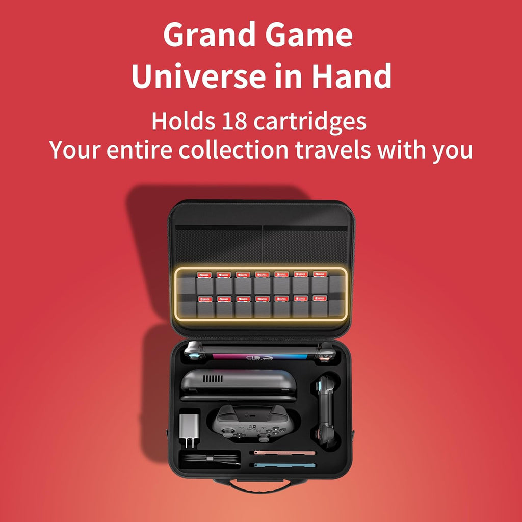 Switch 2 Carry Case Compatible with Nintendo Switch 2, with 18 Games Cartridges Waterproof and Dustproof Travel Case for Switch 2 and Switch 2 Accessories, with Handles and Shoulder Straps (Grey)