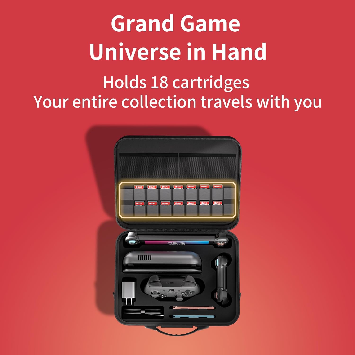 Switch 2 Carry Case Compatible with Nintendo Switch 2, with 18 Games Cartridges Waterproof and Dustproof Travel Case for Switch 2 and Switch 2 Accessories, with Handles and Shoulder Straps (Grey)