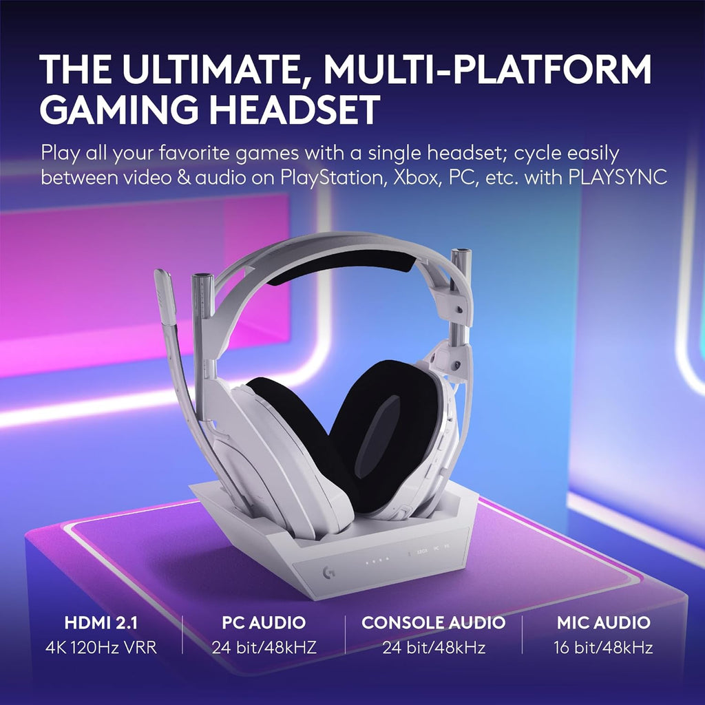Logitech G Astro A50 X LIGHTSPEED Wireless Gaming Headset + Base Station, PRO-G GRAPHENE, PLAYSYNC on Xbox Series X|S + PS5 + PC/Mac, Bluetooth, HDMI 2.1 Pass-Through - White - Windows