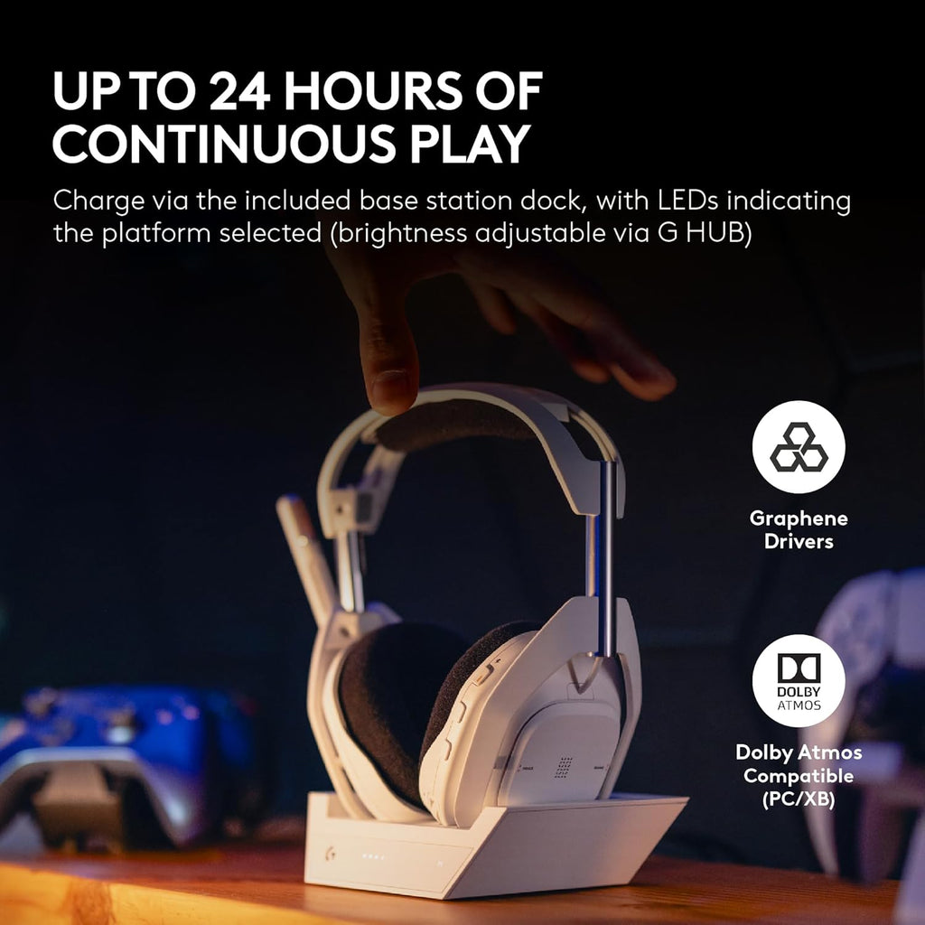Logitech G Astro A50 X LIGHTSPEED Wireless Gaming Headset + Base Station, PRO-G GRAPHENE, PLAYSYNC on Xbox Series X|S + PS5 + PC/Mac, Bluetooth, HDMI 2.1 Pass-Through - White - Windows
