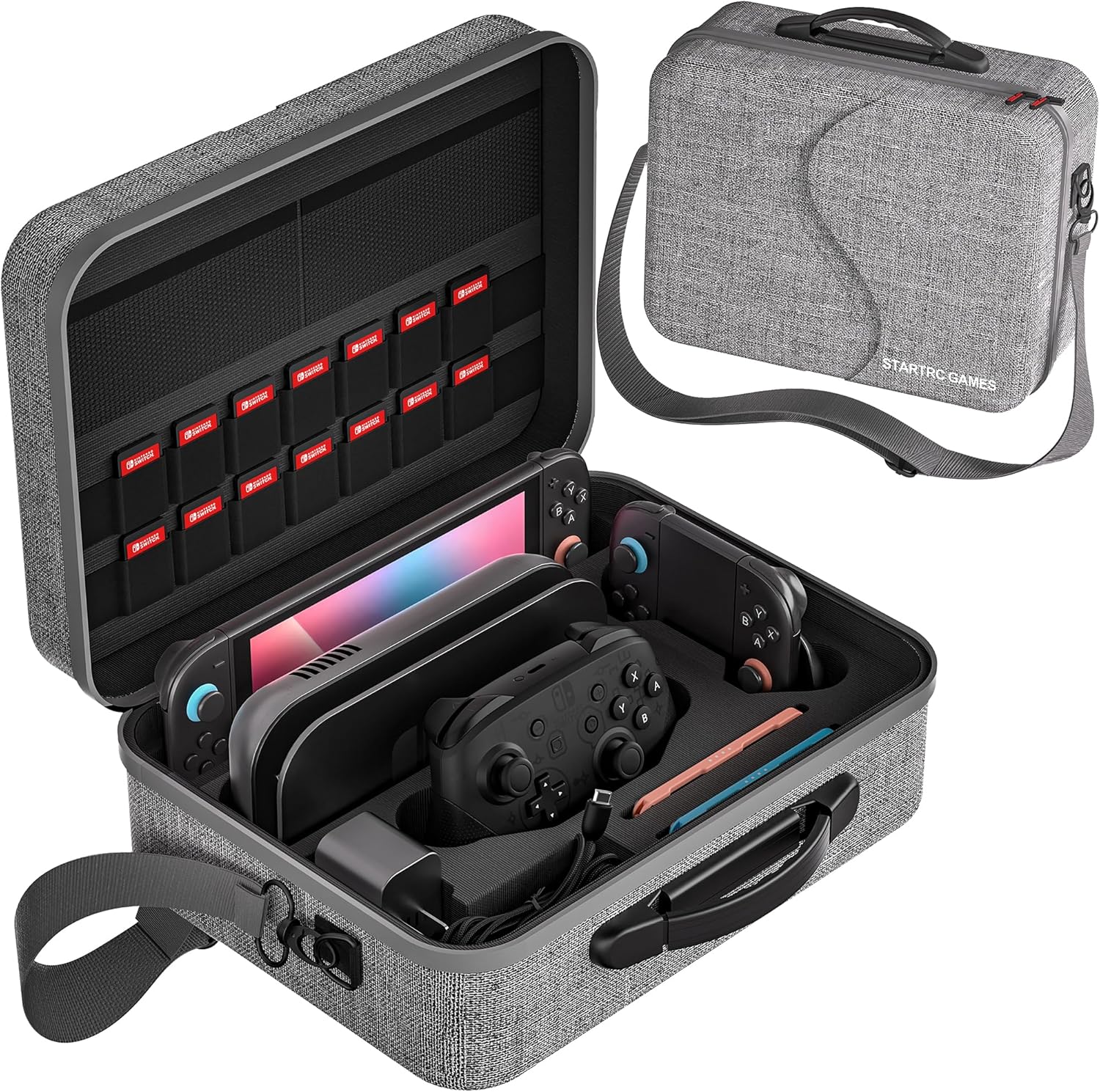 Switch 2 Carry Case Compatible with Nintendo Switch 2, with 18 Games Cartridges Waterproof and Dustproof Travel Case for Switch 2 and Switch 2 Accessories, with Handles and Shoulder Straps (Grey)