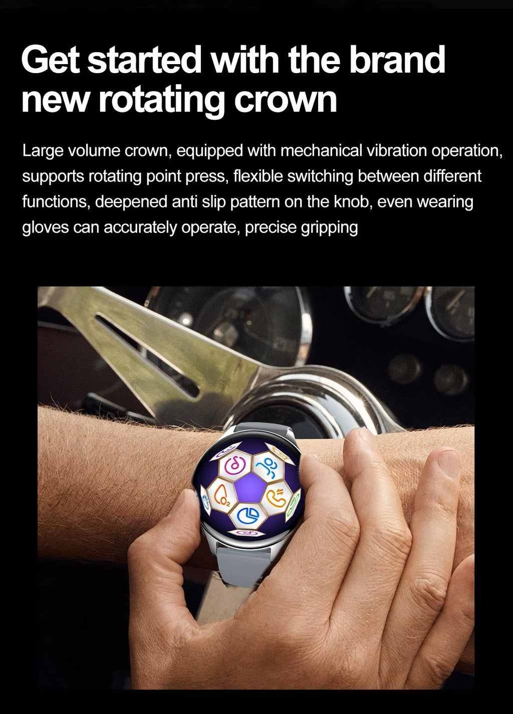 PPixels QA109 Smart Watch, 1.75 Inch AMOLED Display, Waterproof, Blood Pressure Monitor, Heart Rate Tracking, NFC, Bluetooth Calling, Grey Silicone Band