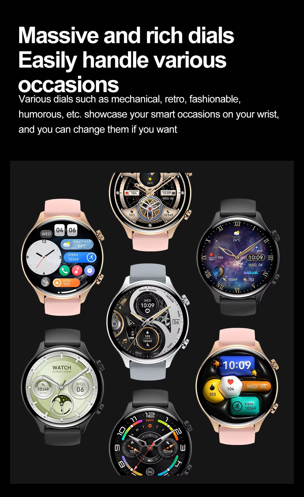 PPixels QA109 Smart Watch, 1.75 Inch AMOLED Display, Waterproof, Blood Pressure Monitor, Heart Rate Tracking, NFC, Bluetooth Calling, Grey Silicone Band