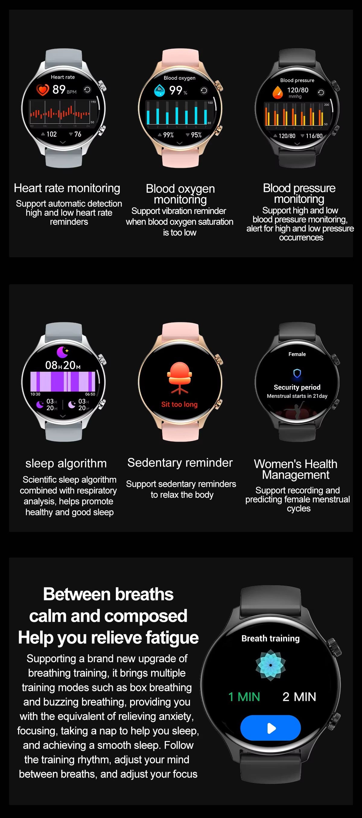 PPixels QA109 Smart Watch, 1.75 Inch AMOLED Display, Waterproof, Blood Pressure Monitor, Heart Rate Tracking, NFC, Bluetooth Calling, Grey Silicone Band