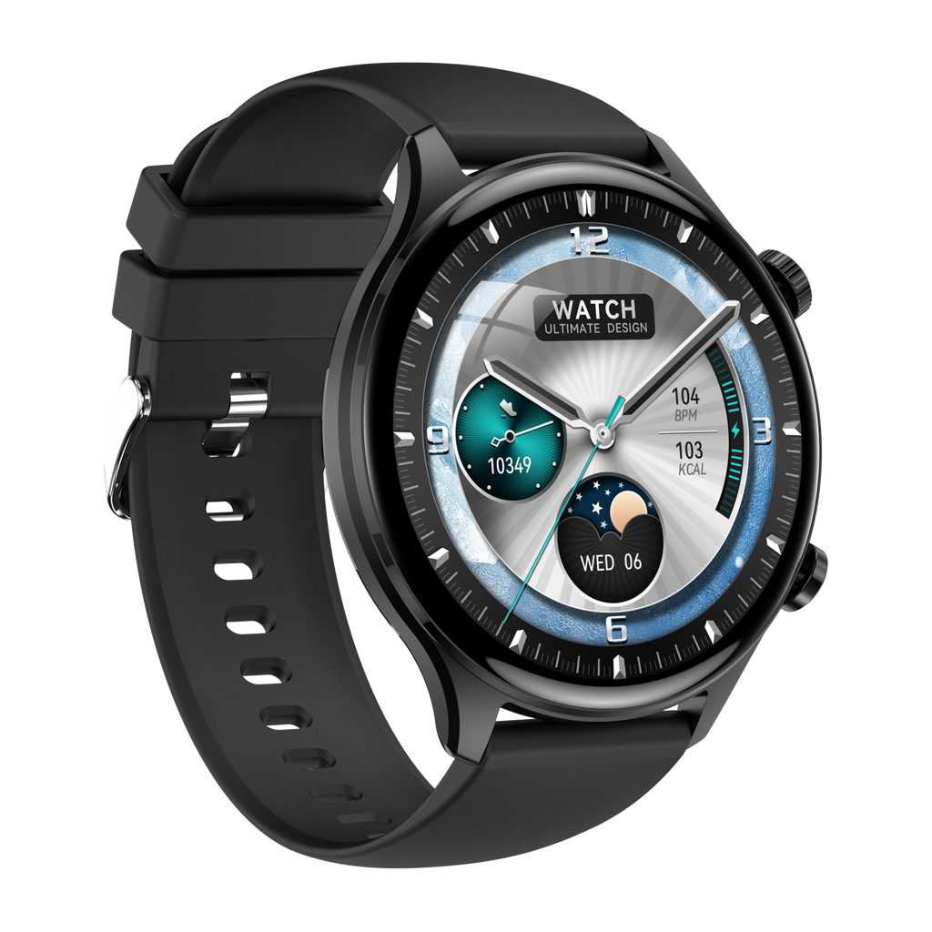 PPixels QA109 Smart Watch, 1.75 Inch AMOLED Display, Waterproof, Blood Pressure Monitor, Heart Rate Tracking, NFC, Bluetooth Calling, Grey Silicone Band