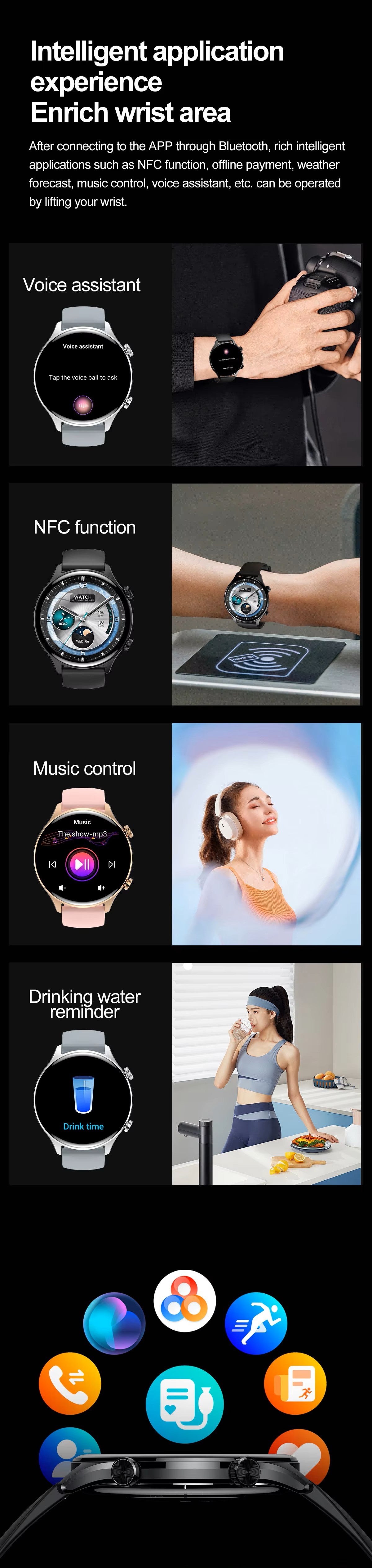 PPixels QA109 Smart Watch, 1.75 Inch AMOLED Display, Waterproof, Blood Pressure Monitor, Heart Rate Tracking, NFC, Bluetooth Calling, Grey Silicone Band